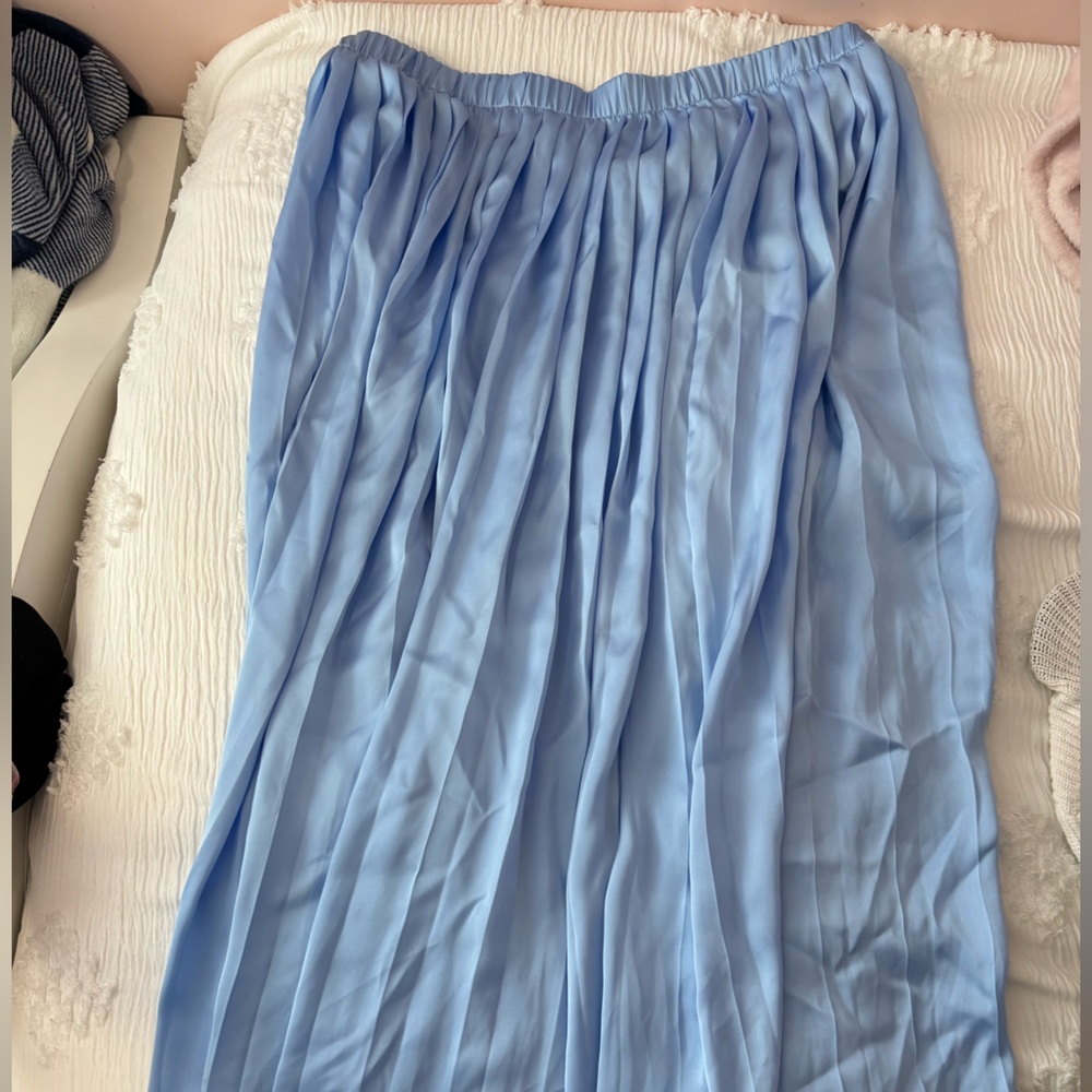 A New Day | Blue Satin A-line Midi Skirt